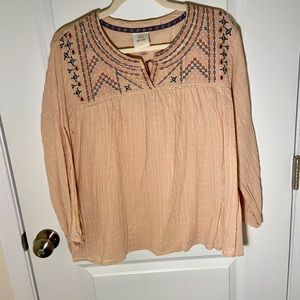 Blush blouse with stitching detail
